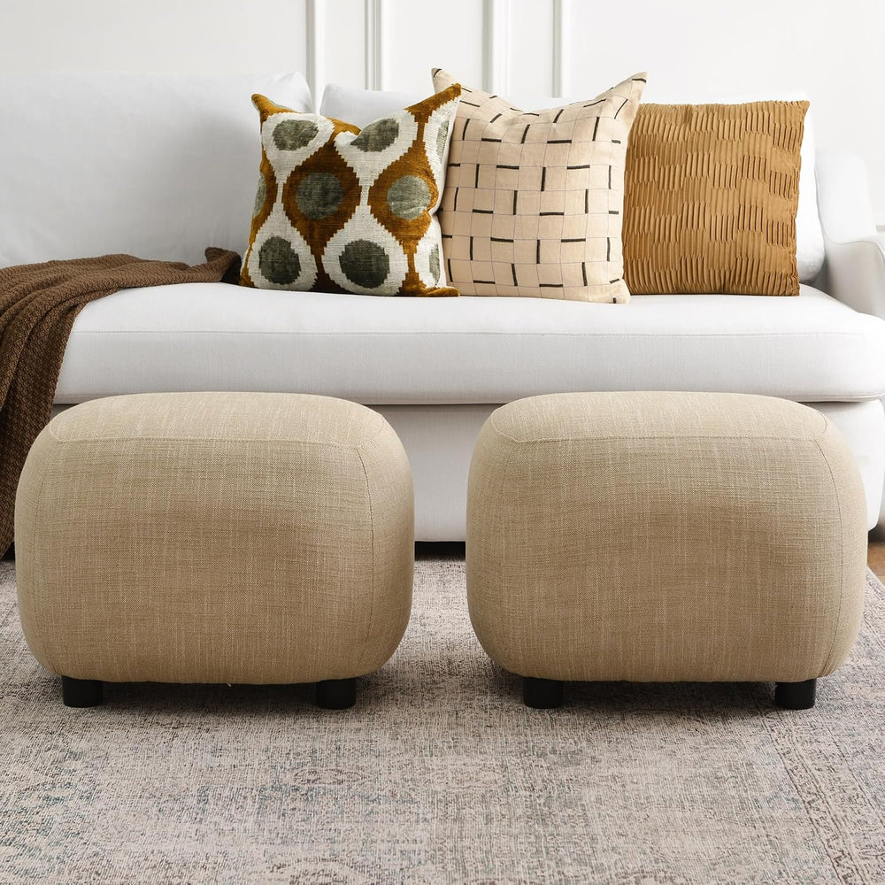 KINWELL 23" Wide Linen Blend Upholstered Ottoman Set of 2, Wheat