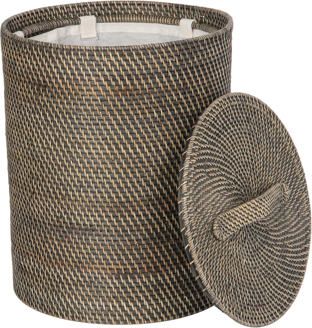 KOUBOO SMALL Rattan Laundry Hamper with Lid and Removable Liner, Black Wash