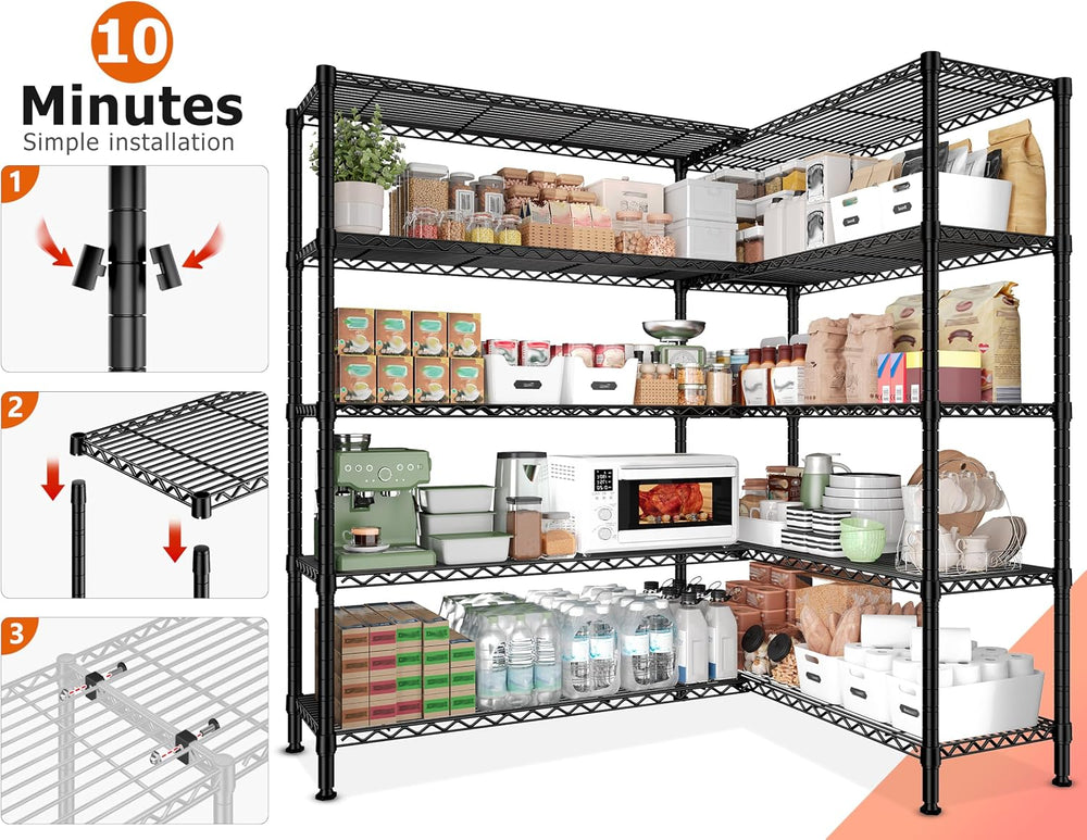 REIBII 5-Tier Heavy Duty Storage Shelving Unit, 1600LBS Wire Rack