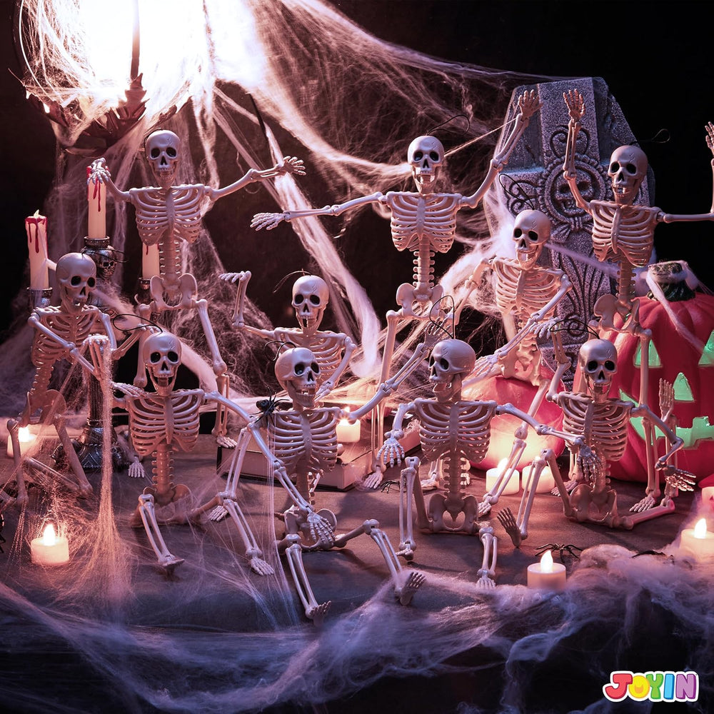JOYIN 10 PCS 16" Halloween Skeleton Decor, Full Body Stayable Movable Jo...
