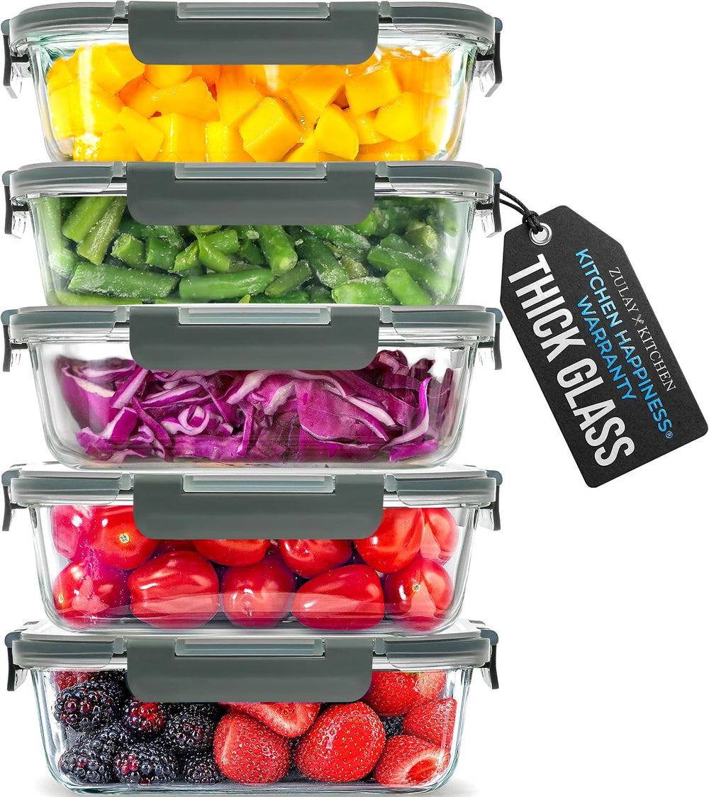 Zulay Kitchen Glass Storage Containers with Lids, Premium BPA Free 36oz