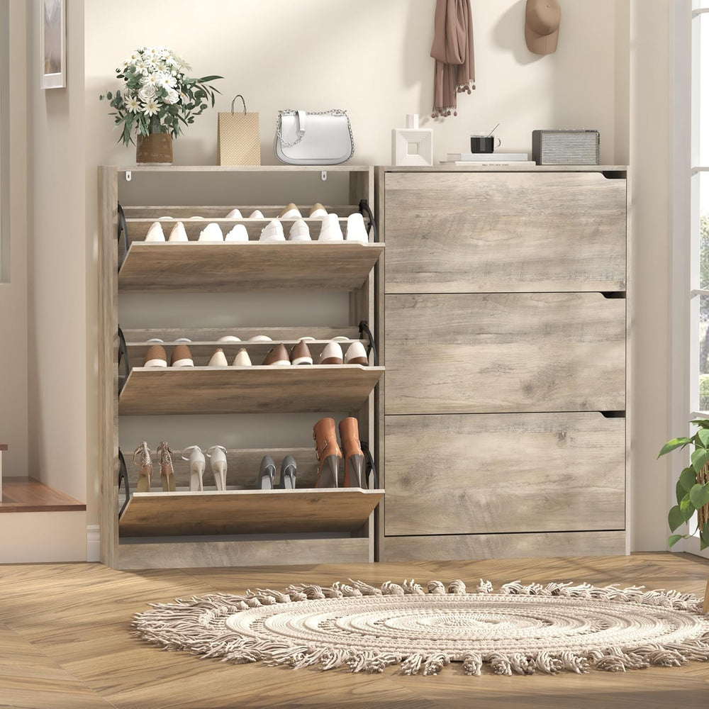 Wodeer Narrow Shoe Cabinet for Entryway, Slim Shoe Storage Cabinet with 3 Fli...
