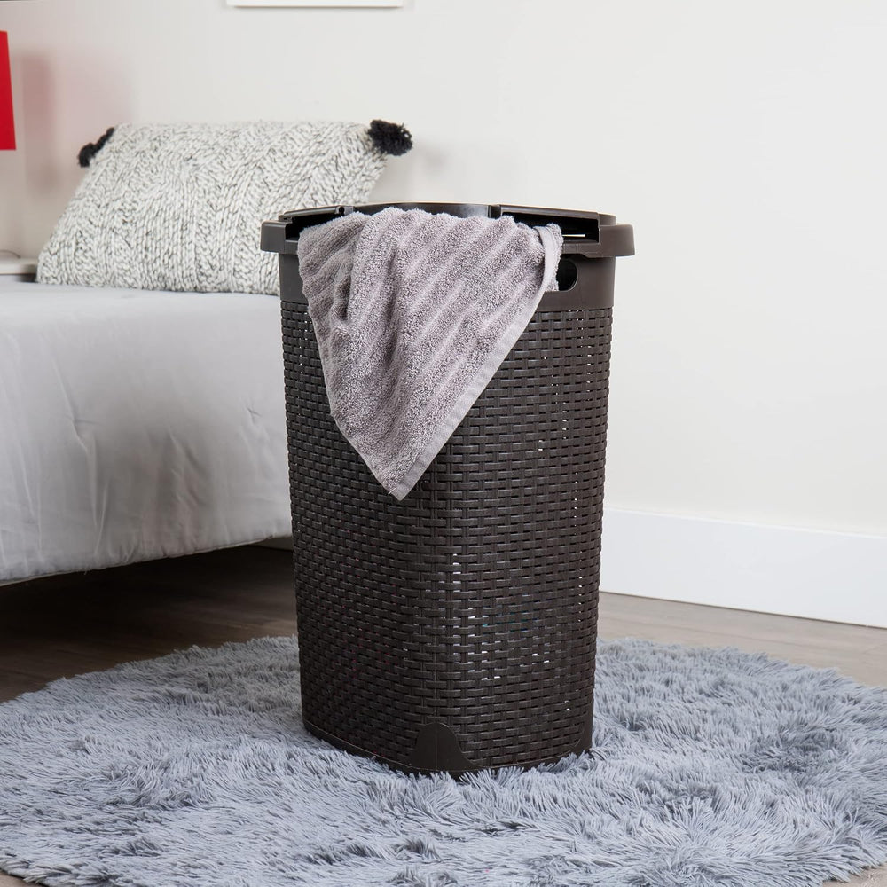 Mind Reader Slim Laundry Hamper with Lid, 60L Tall Clothes Basket, Narrow Tap...