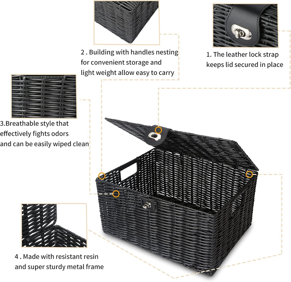 Honygebia Black Wicker Storage Baskets - Set of 3 Decorative Nesting Boxes wi...