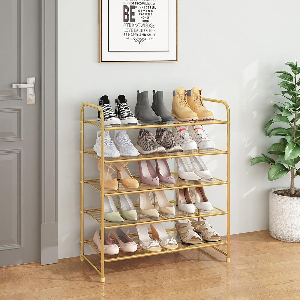 Simple Trending 5-Tier Stackable Shoe Rack, Expandable Shoe Shelf Gold