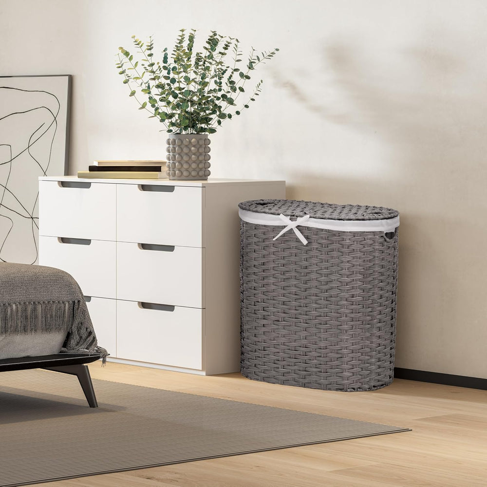 Seville Classics Premium Handwoven Portable Laundry Bin Basket with Carrying ...