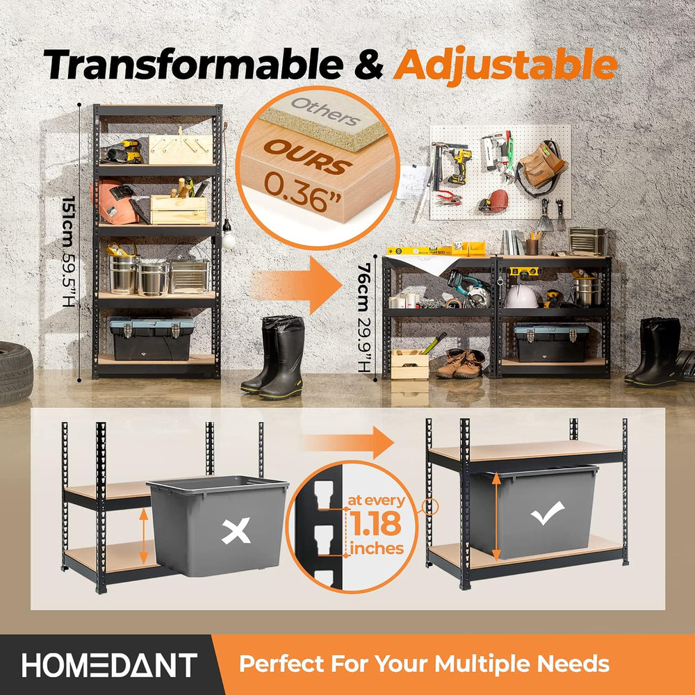 HOMEDANT Black 28" W 5 Tier Storage Shelves Garage Shelving Unit Metal