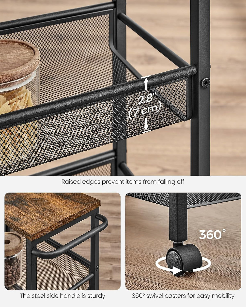 VASAGLE 4-Tier Slim Rolling Storage cart with Wheels, 8.7 Inches, Metal