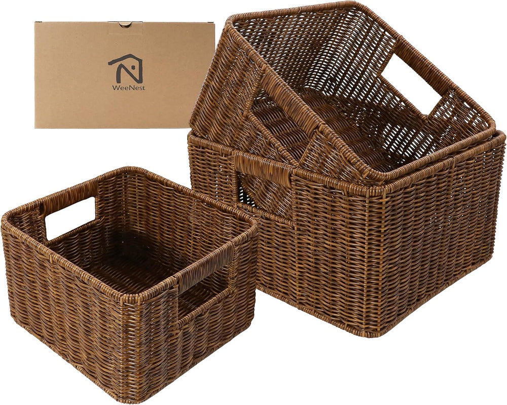 WeeNest Baskets with Handles, Wicker Storage, Shelf Boxes for Organizing, Dec...