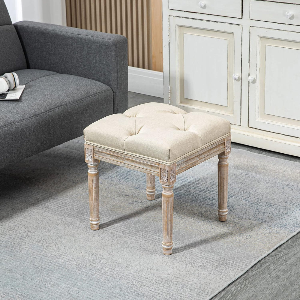 HOMCOM 16" Vintage Ottoman Tufted Foot Stool with Upholstered Seat Beige