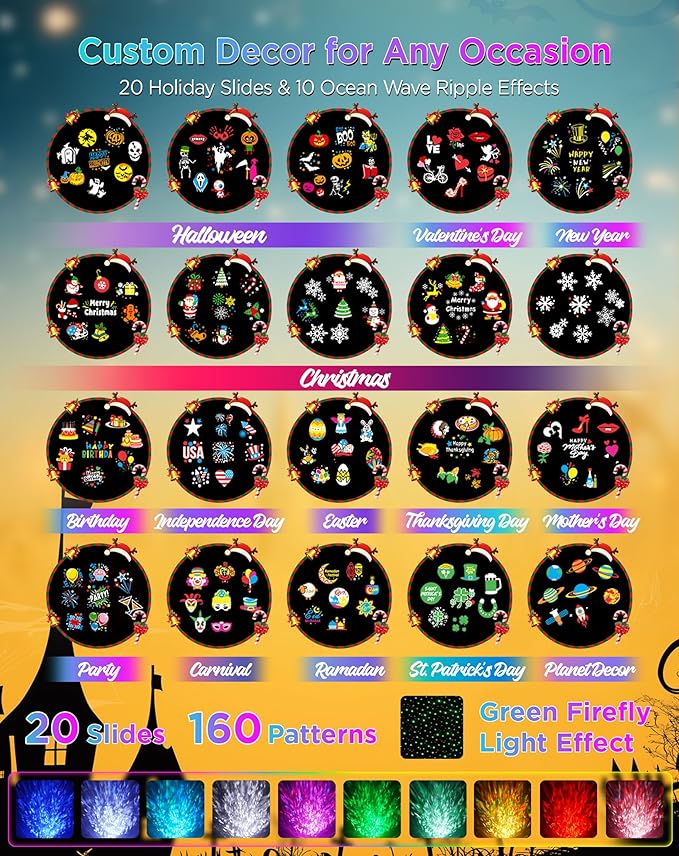 Halloween Christmas Projector Lights Outdoor, 8 Brighter HD Holiday Patterns ...