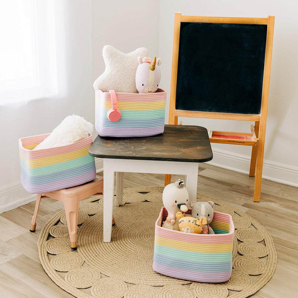 OrganiHaus Rainbow Baskets for Shelves, Set of 3, 15x9x10