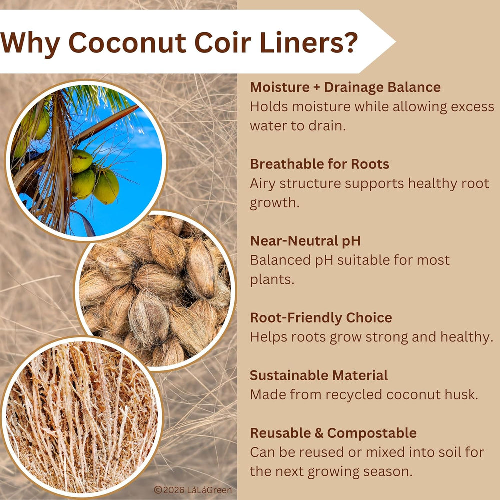 LaLaGreen 12" (10 Pack, Half Round) Coco Liners for Hanging Basket – Bul...