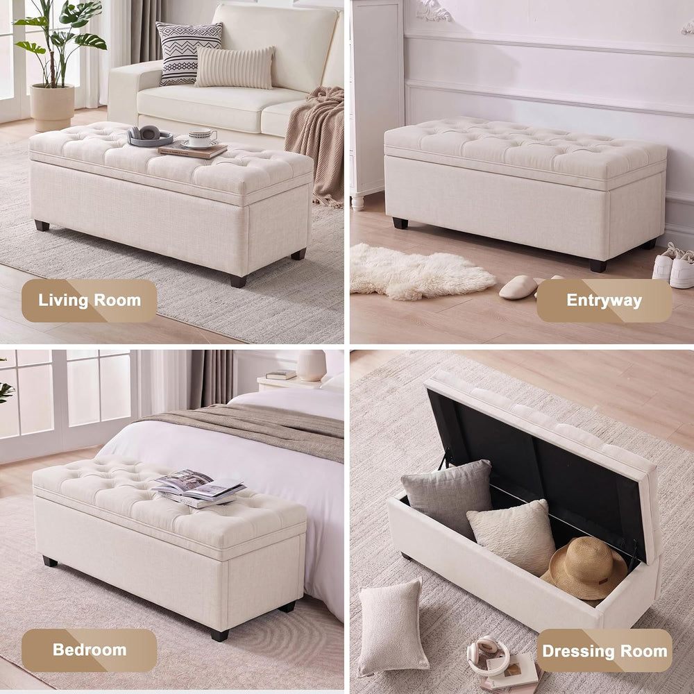 Mangodan 43 Inch Storage Ottoman, Tufted Ottoman with Storage