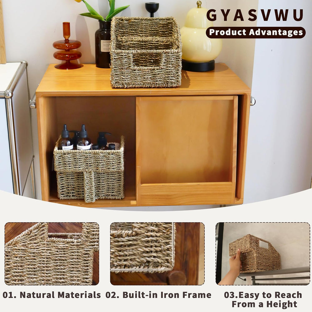 GYASVWU Seagrass Pantry Baskets for Organizing, Wicker Storage Baskets for Hi...