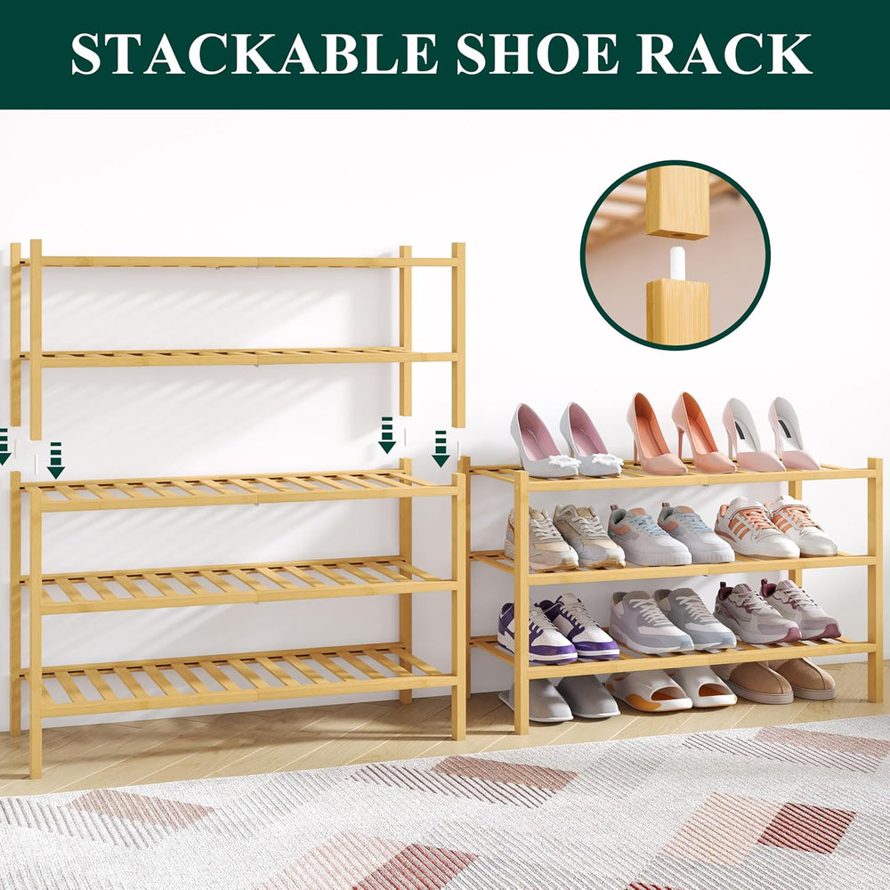Smiry Bamboo Shoe Rack for Closet, 5 Tier - 26.77" Wide, Natural