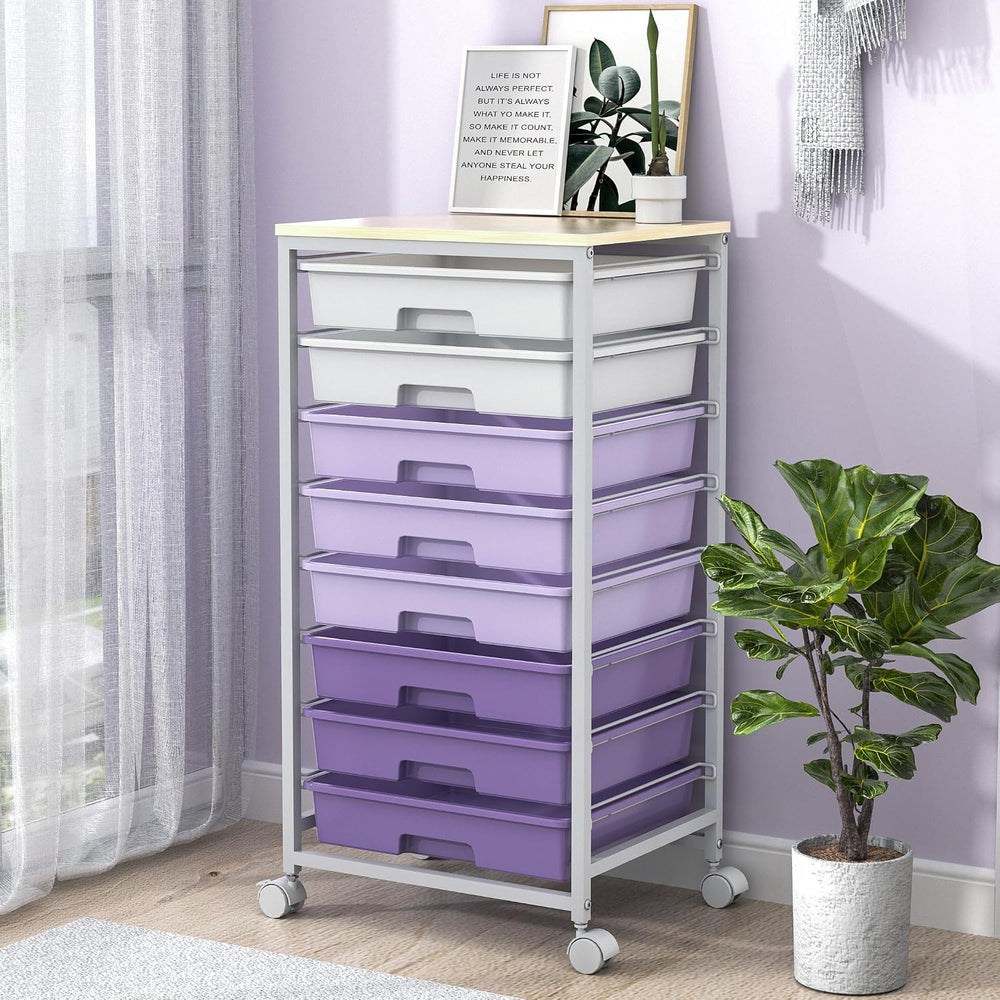 SYKIARIOL Rolling Cart with Drawers,8 Drawers Storage Cart,Purple