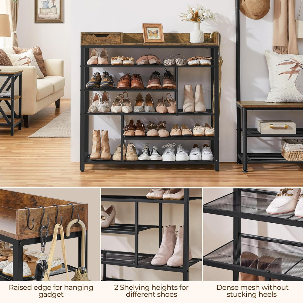 Yaheetech 6-Tier Shoe Rack with Storage Drawer for Entryway, Rustic Brown