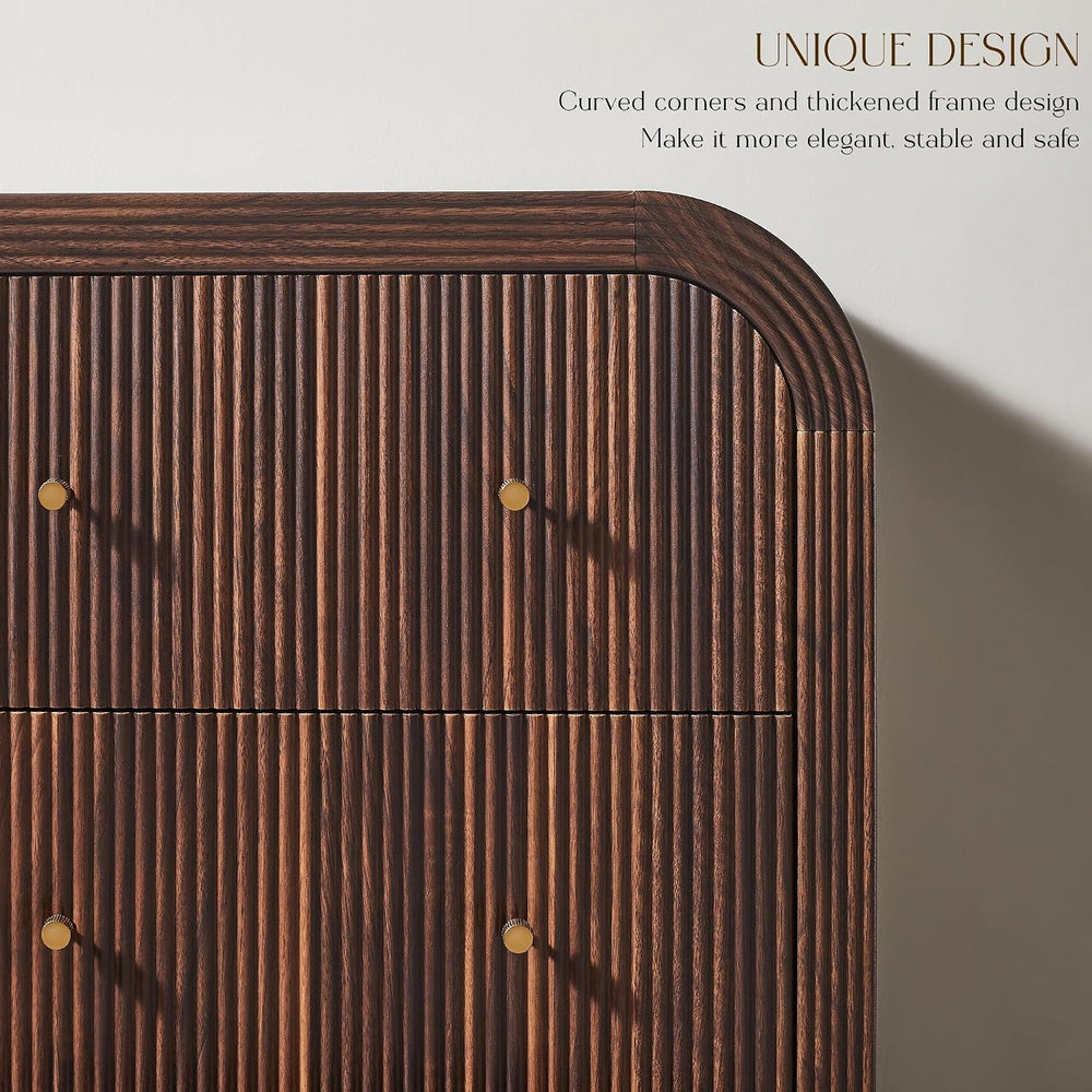T4TREAM Fluted 48" Tall 5 Drawer Dresser for Bedroom, Dark Walnut