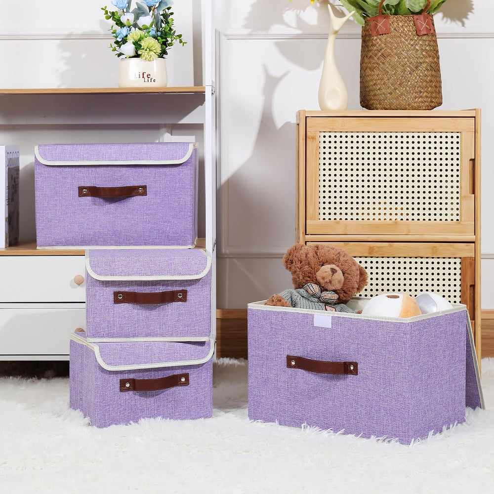 ANMINY Fabric Storage Box Bins with Lids, Purple, 15"x10"x10",...