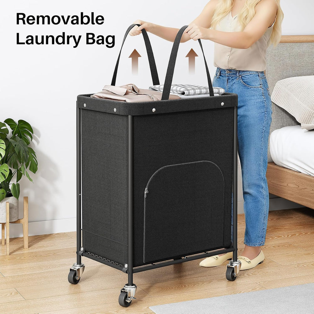 170L Large Laundry Basket with Wheels, Rolling Laundry Hamper Easy Access Clo...