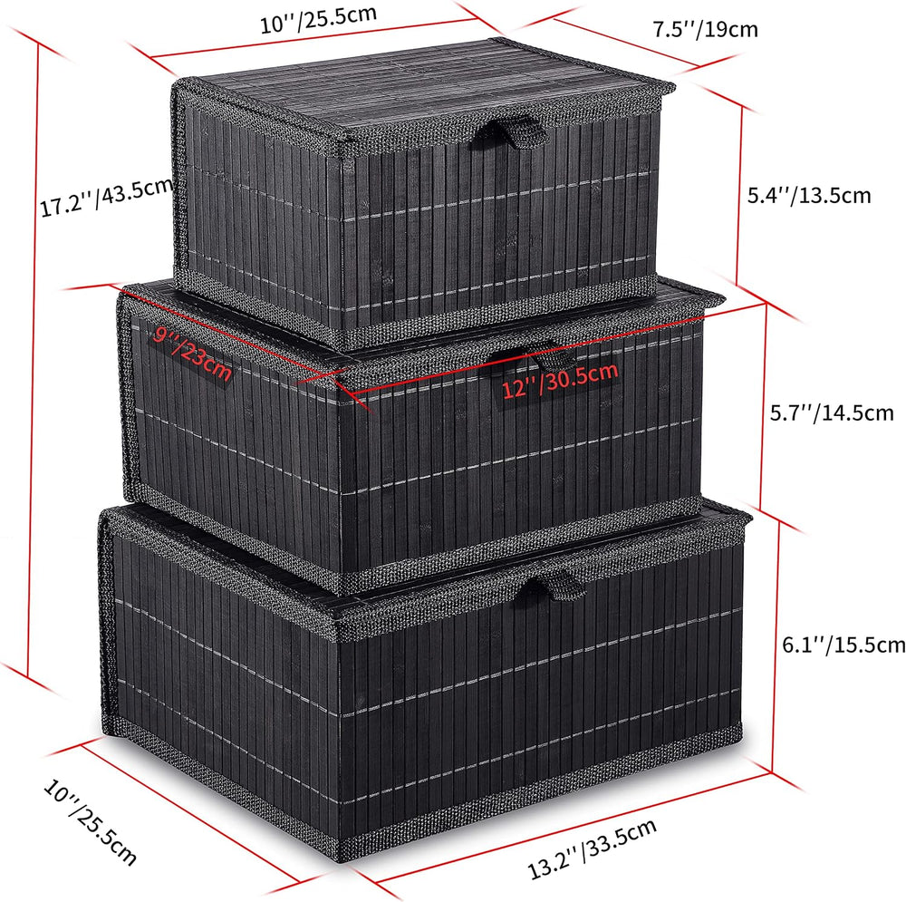 Honygebia Bamboo Decorative Storage Boxes - Set of 3 Woven Lined Storage Bask...