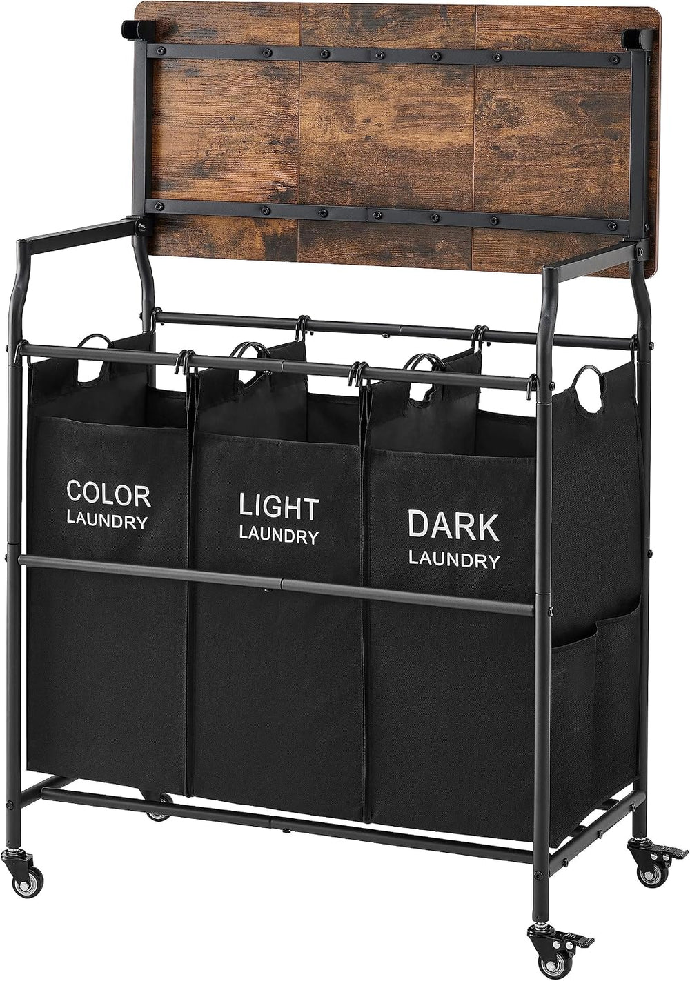 Hoctieon 3 Section Laundry Sorter with Iorning Board, Laundry Hamper, Black