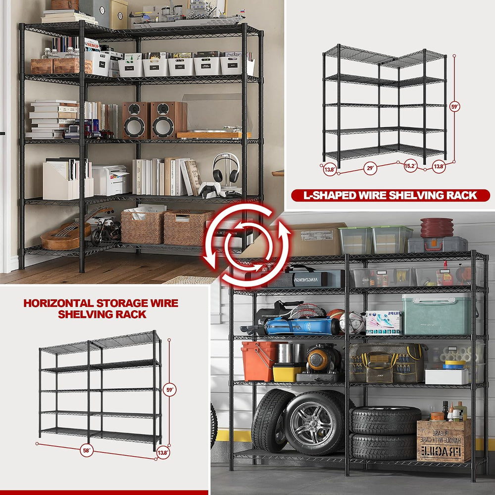 REIBII 58"W 5-Tier Wire Shelving Unit,1450 lbs,Adjustable,Pantry Industrial