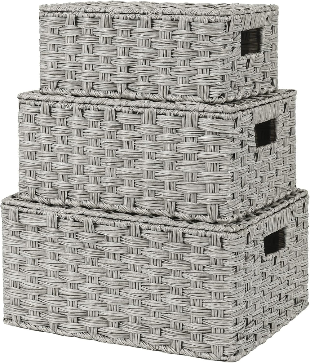 GRANNY SAYS Wicker Basket with Lid, Wicker Storage Baskets for Shelves