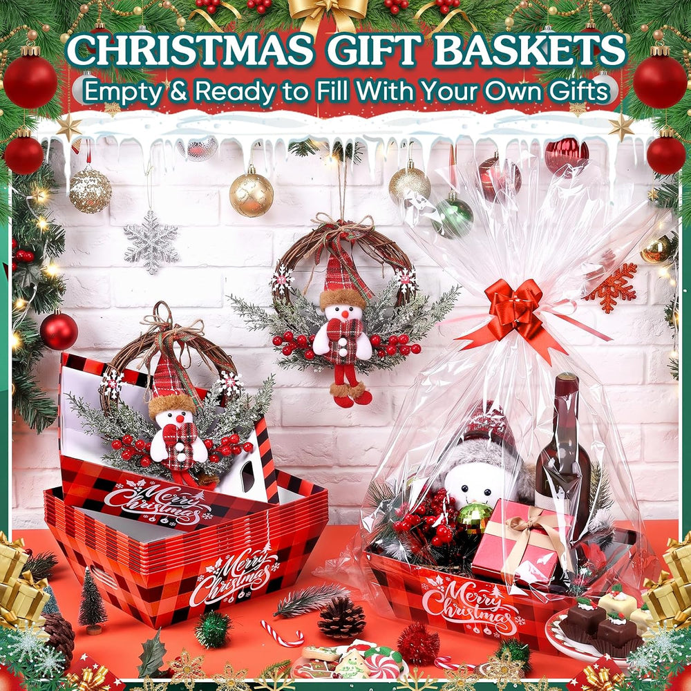 AFOROEOA 10PACK red Plaid Christmas Gift Baskets Empty, Baskets For Gifts Emp...