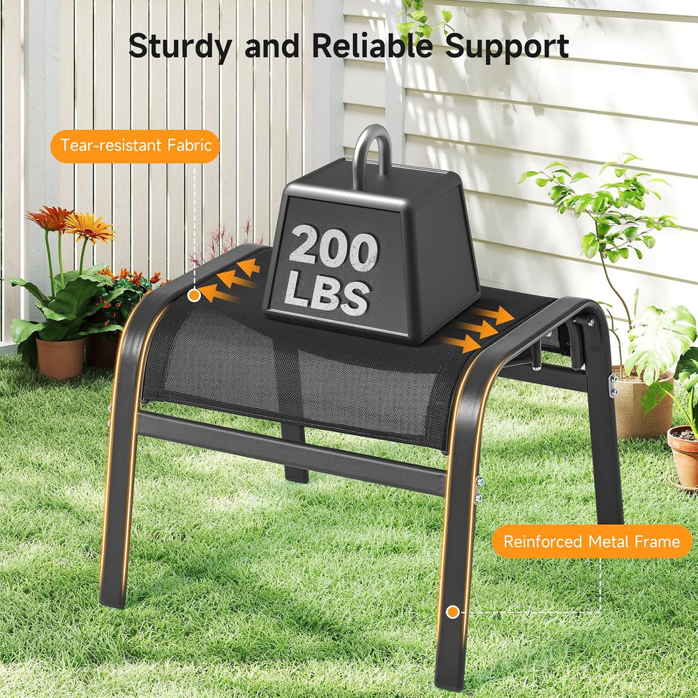 ONBRILL Outdoor Ottoman Set of 2, Oversized Outdoor Foot Rest, Black