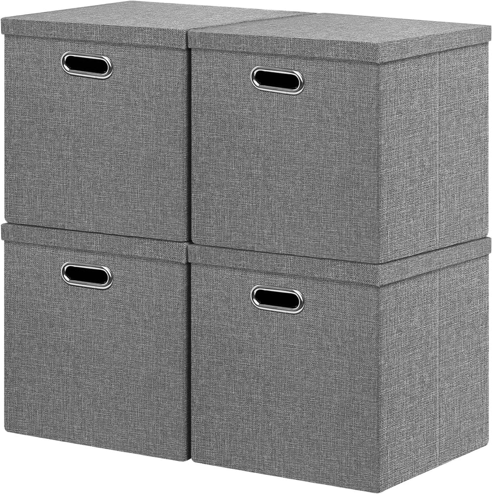 Linen Storage Bins with Lids,13 x 13 Inch Foldable Fabric Cube Baskets Boxes ...
