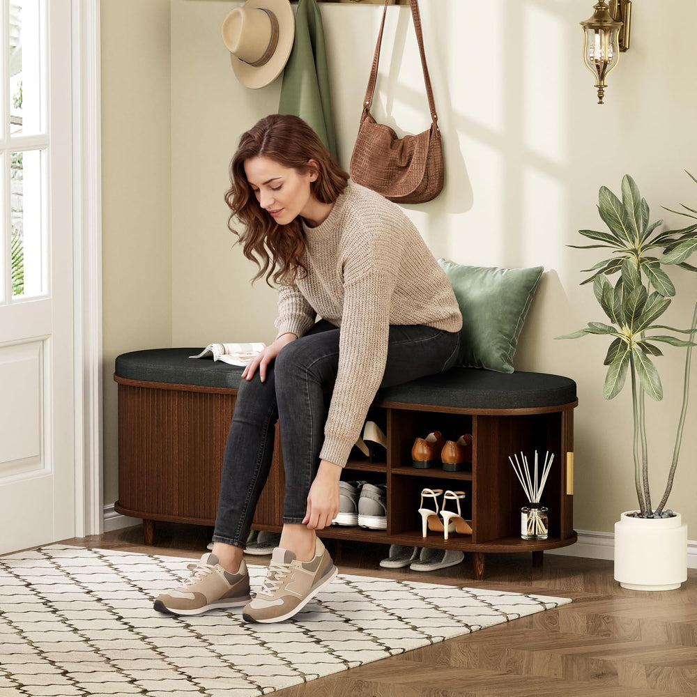 DHH 2-Tier Storage Bench,Wide Shoe Bench with Thickened Padded Seat Cushion, ...