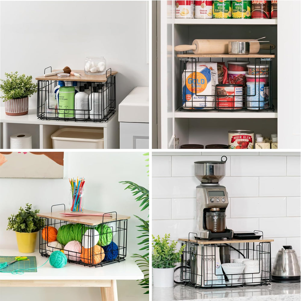 IRIS USA Wire Basket for Pantry Storage, 2 Pack, Easy Assembly, Stackable