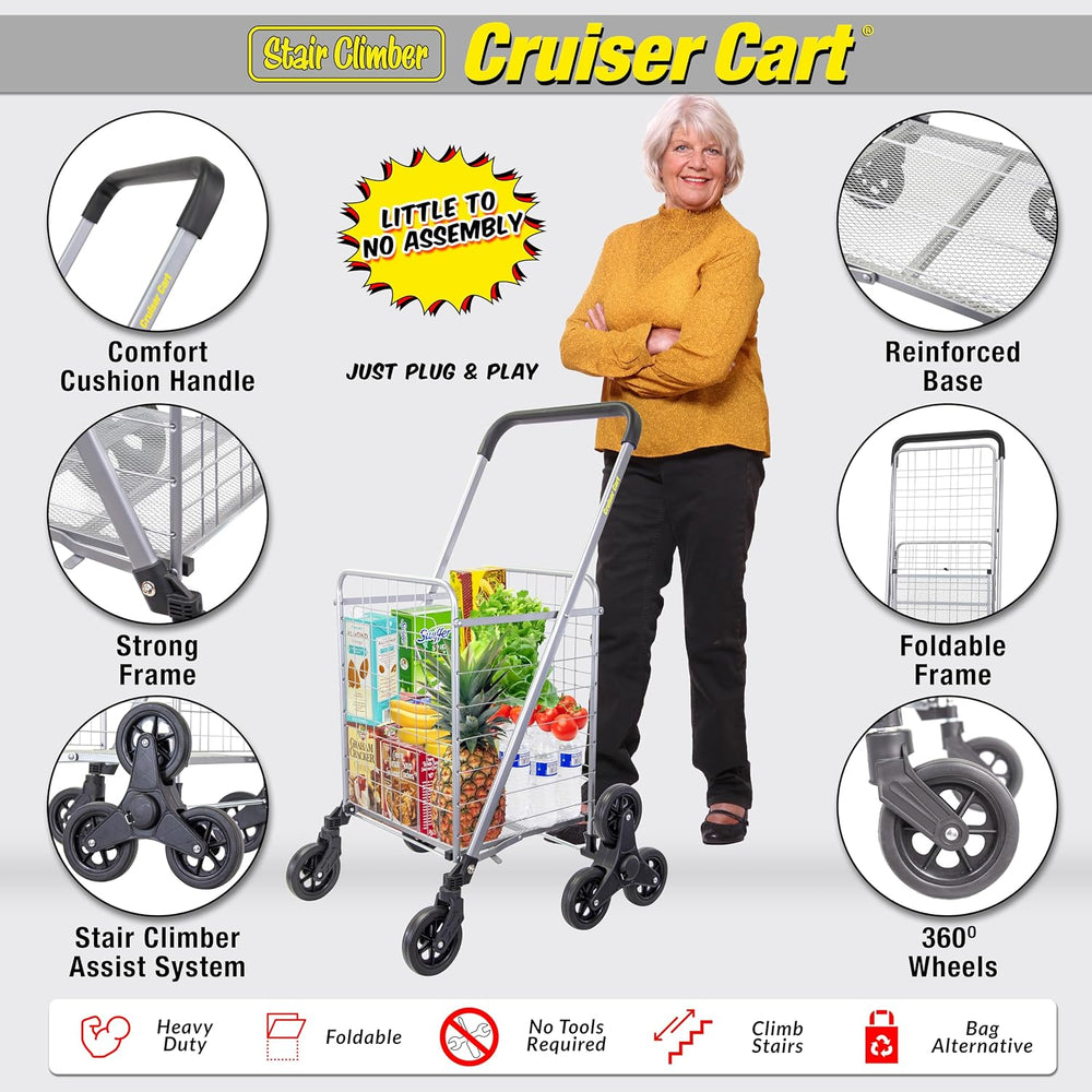 dbest Products Stair Climber Cruiser Cart Shopping Grocery Rolling Folding La...