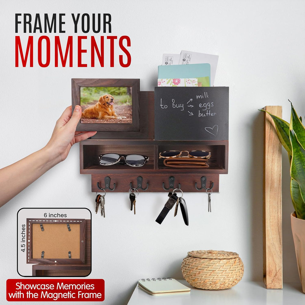 Spacelog Key and Mail Holder for Wall with Chalkboard – Magnetic Photo Frame ...