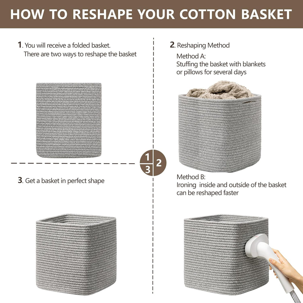 joybest 11inch Cube Storage Bins, Cotton Rope Woven Organizer Basket