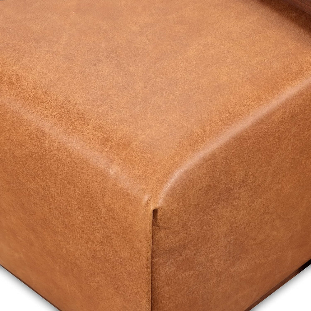 POLY & BARK Jarmo Leather Ottoman with Walnut Table in Full-Grain Pure-An...
