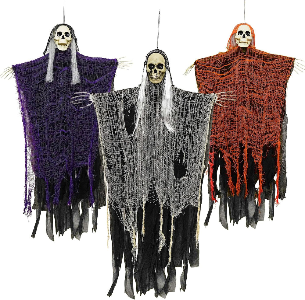 3 Pack Halloween Hanging Skeleton Ghost Decorations Grim Reapers