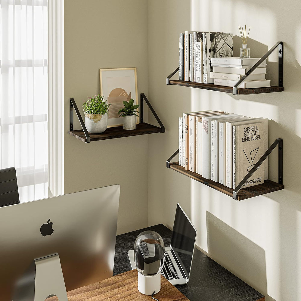 BAMEOS Floating Shelves Rustic Wood Wall Shelf, Small Bookshelf for Living Ro...