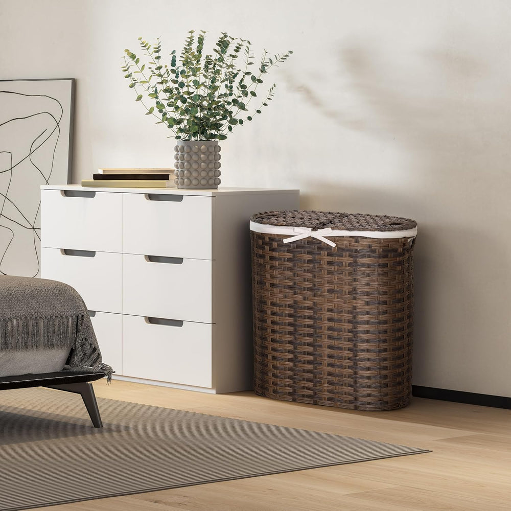 Seville Classics Premium Handwoven Portable Laundry Bin Basket with Carrying ...