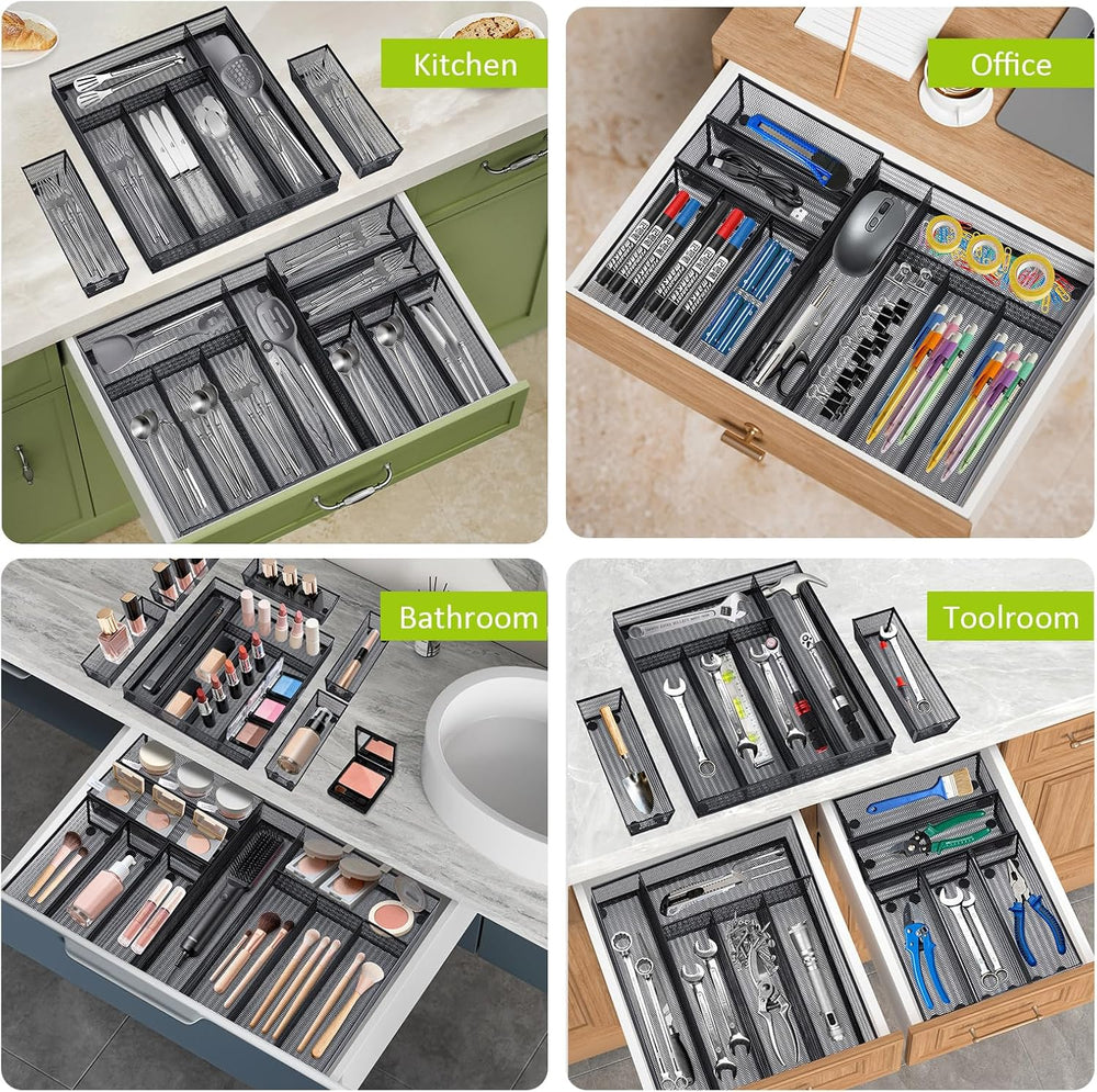 Neudeco Drawer Organizer Set, Black Mesh, 6 Pack