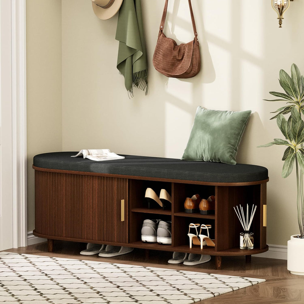 DHH 2-Tier Storage Bench,Wide Shoe Bench with Thickened Padded Seat Cushion, ...