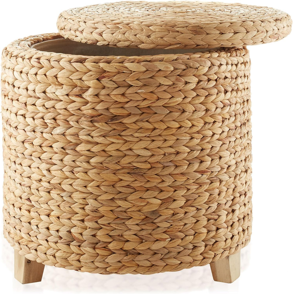 Casafield 17" Round Storage Ottoman with Lid - Natural, Handwoven Water ...