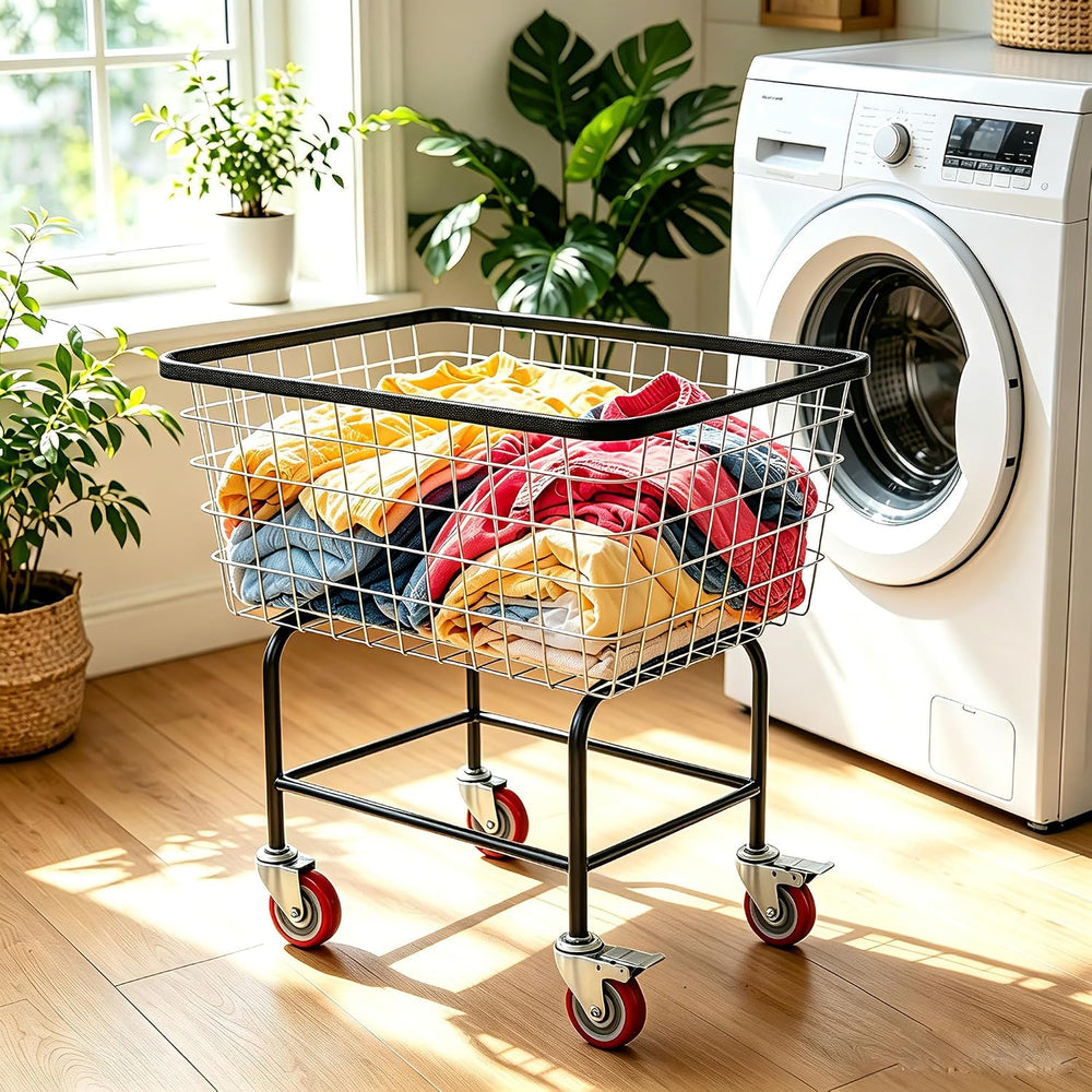 Rolling Laundry Cart with Wheels Holds 4 Washer Loads, Durable Steel