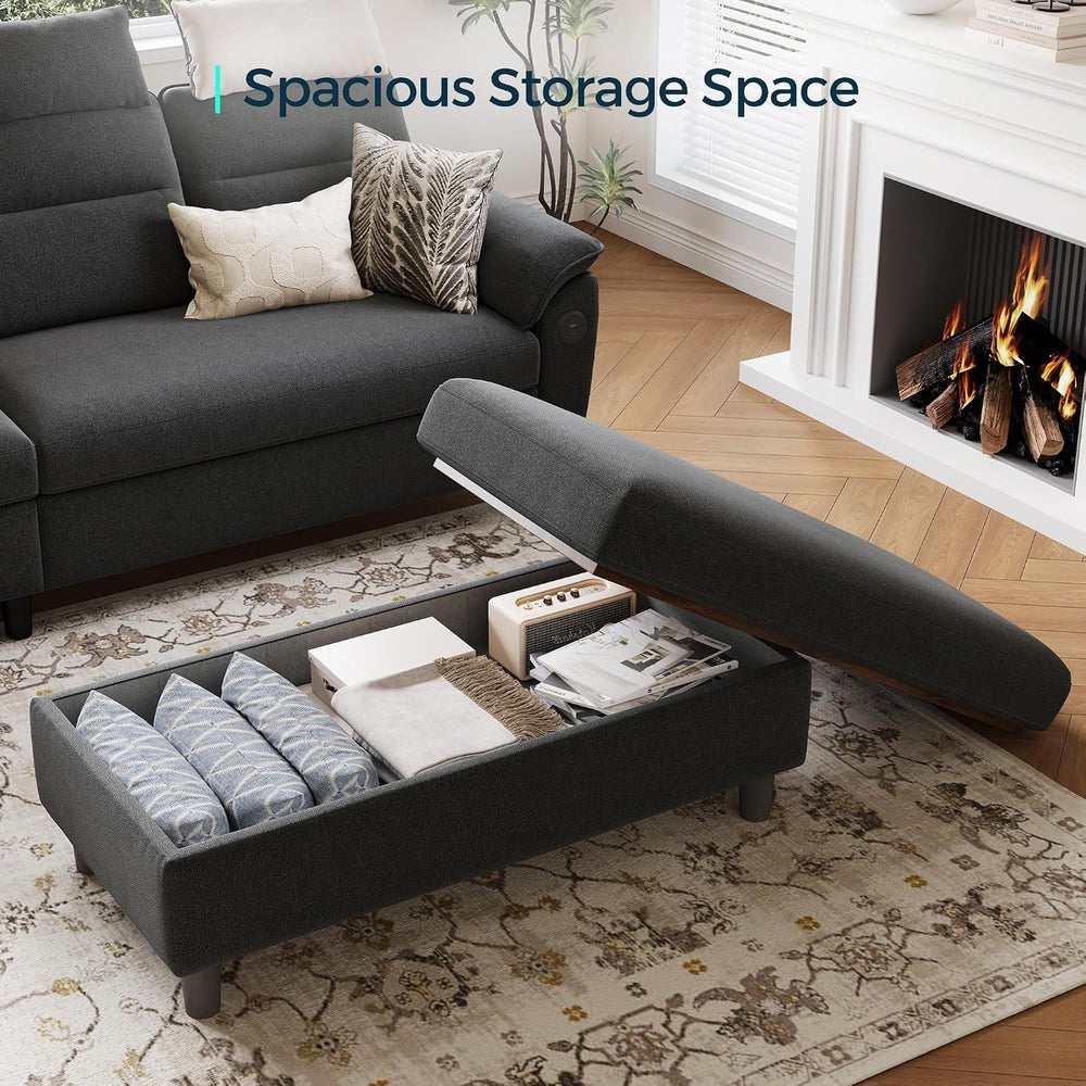 LINSY HOME 46 Inches Wide Storage Ottoman Bench, Linen Coffee Table Long Shoe...