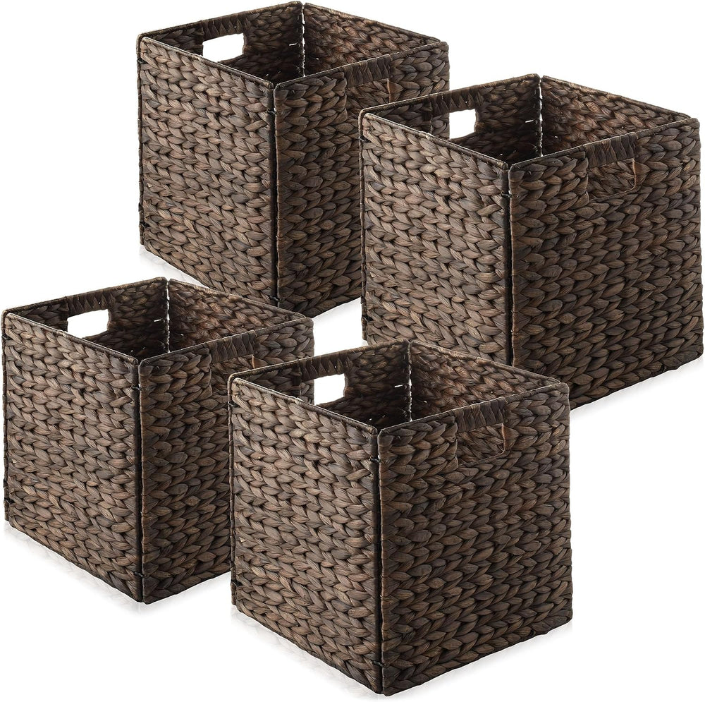 Casafield 12" x 12" Water Hyacinth Storage Baskets, Espresso - Set ...