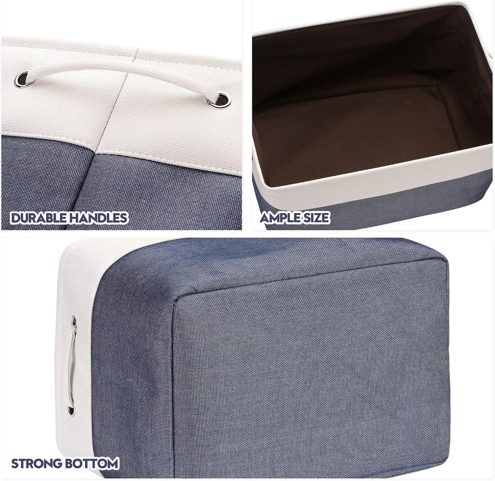 Sea Team Oversized Rectangle Canvas Open-Top Storage Baskets, 3-Pack