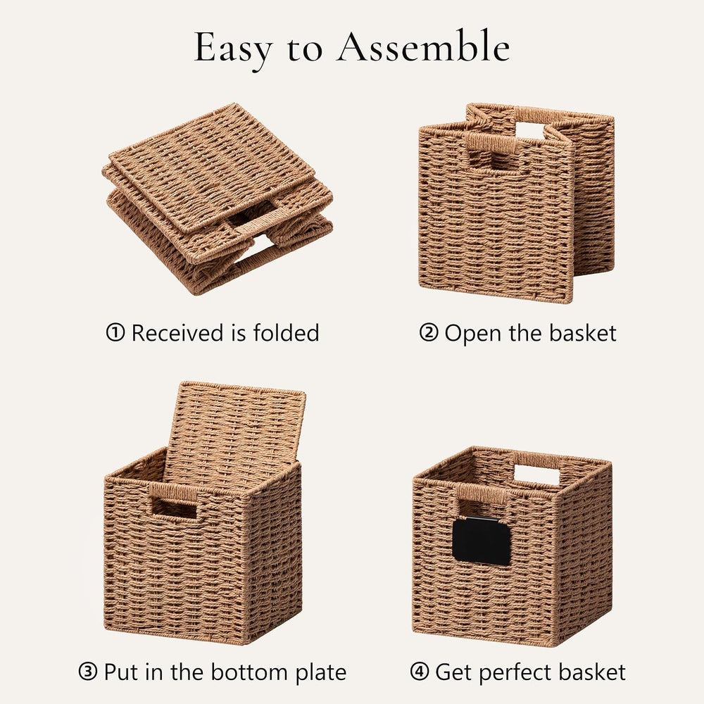 UBBCARE 4 Pack Small Wicker Basket, 9×9 Storage Cubes with Label, Foldable Cu...