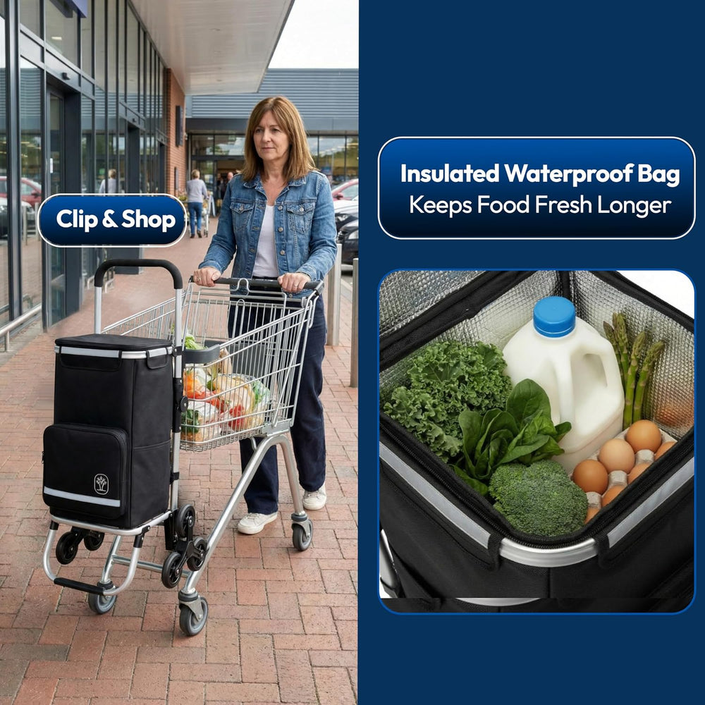 Foldable Stair Climbing Shopping Cart with Wheels – 3-in-1 Grocery Trolley, B...